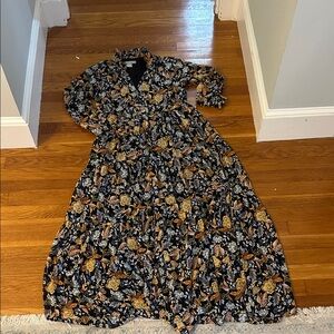 Lucky Brand Black and Orange Floral Long Sleeve Dress